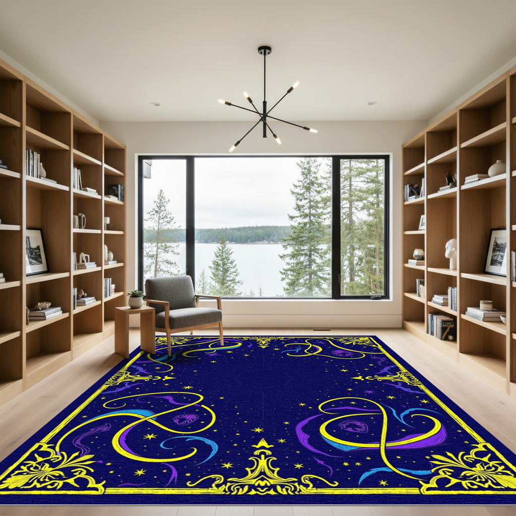 Cosmic Indigo Starry Celestial Swirl Rug