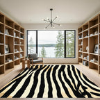 Black Cream Striped Animal PrintRug Rug