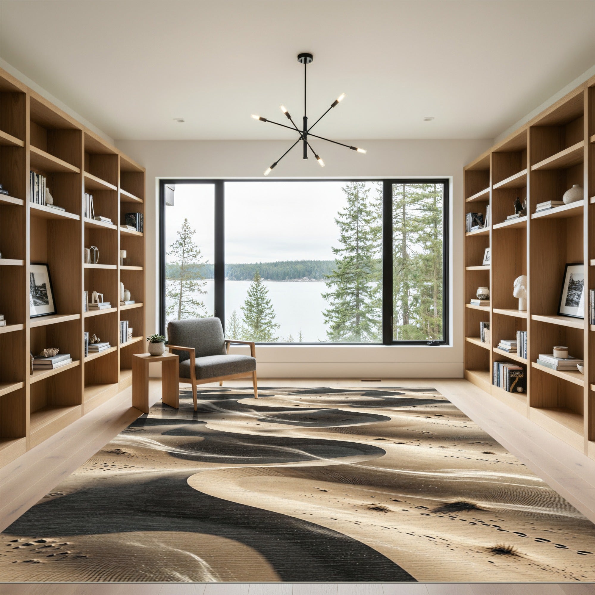 Earthy Sand Dune Swirl Ripple Rug