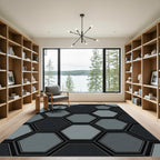 Modern Gray Geometric Hexagon Mosaic Rug