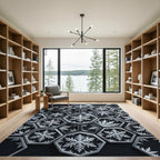Monochromatic Hexagonal Frozen Snowflake Art Rug