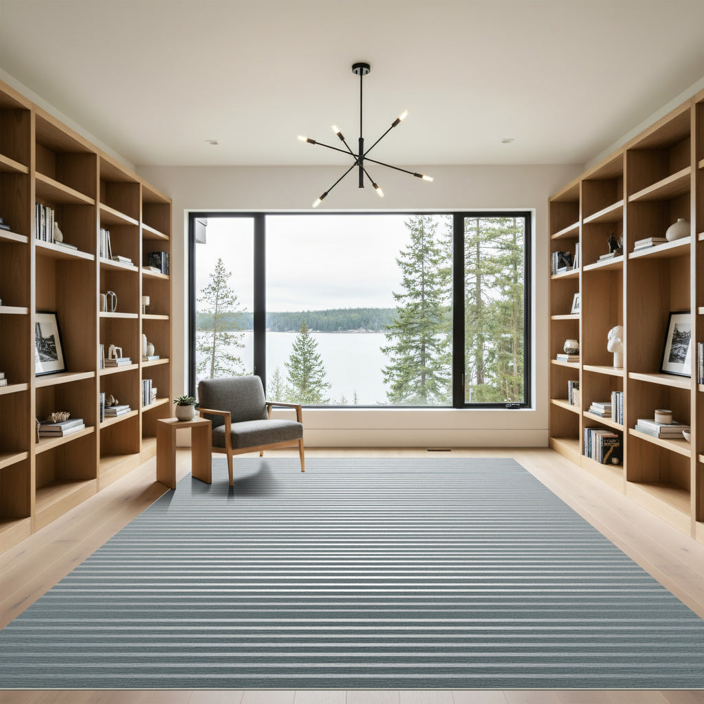 Minimalist Silver Linear Horizon Rug