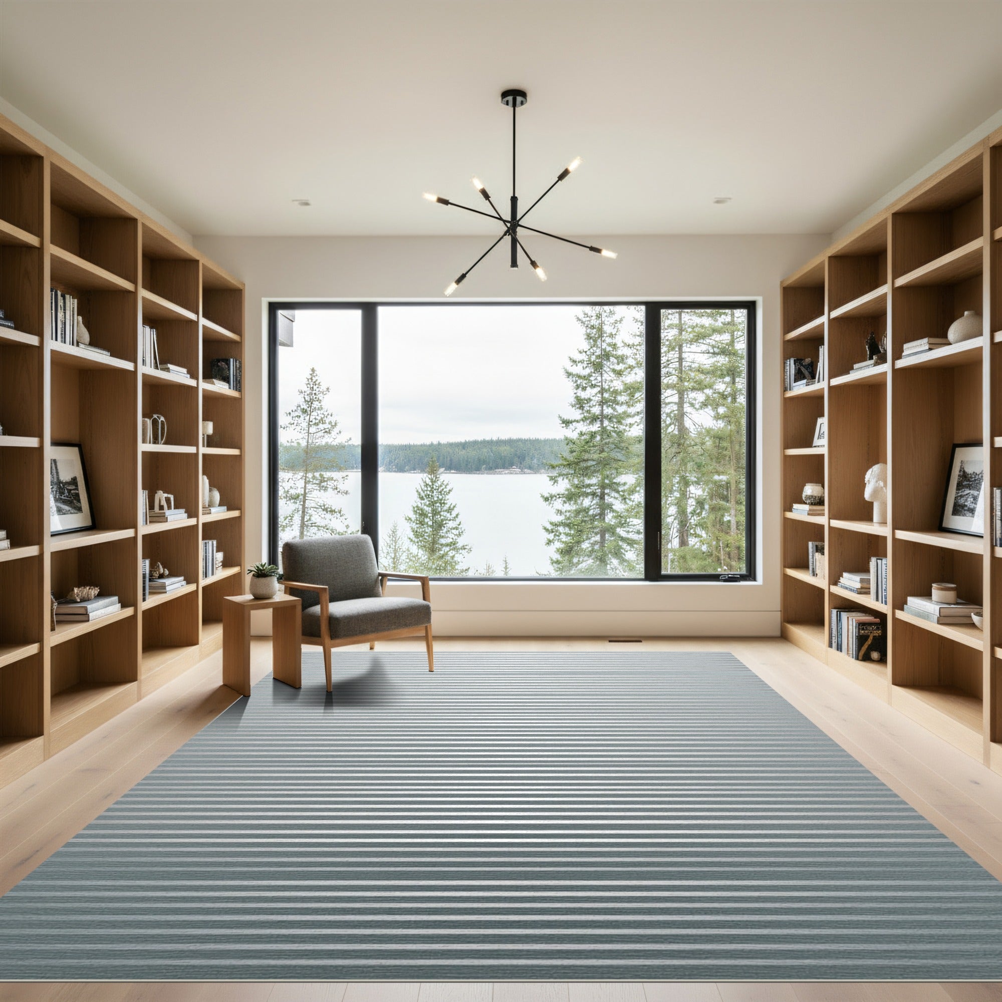 Minimalist Silver Linear Horizon Rug