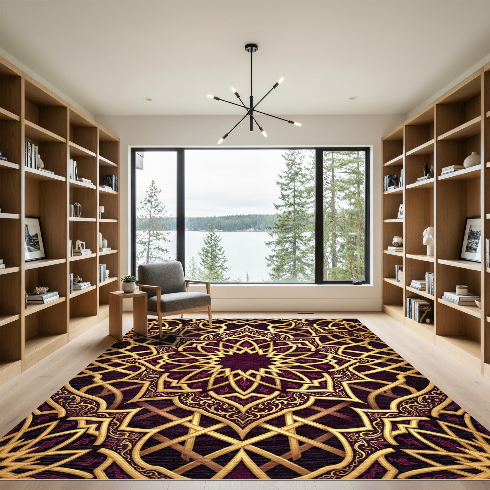 Ornate Gold Filigree Royal Plum Mandala Rug