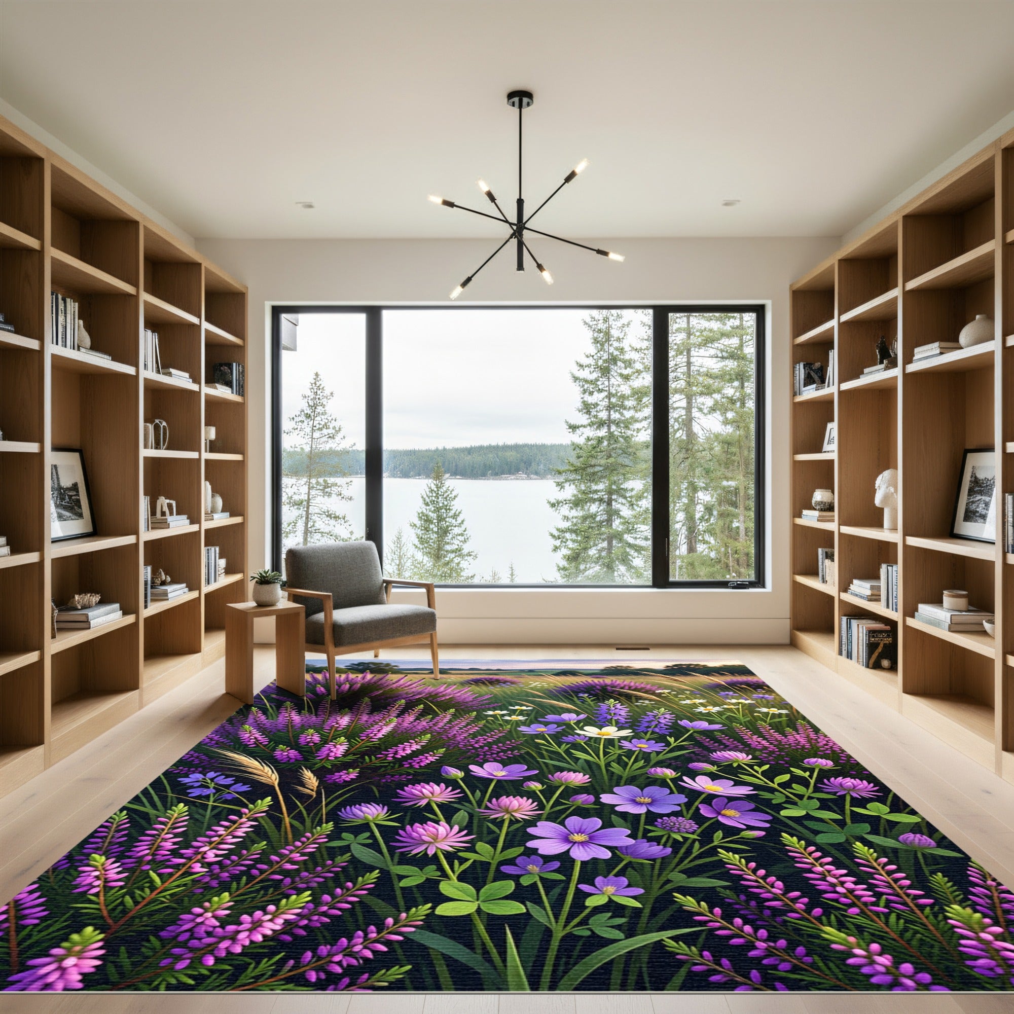Purple Heather Field Wildflower Meadow Rug