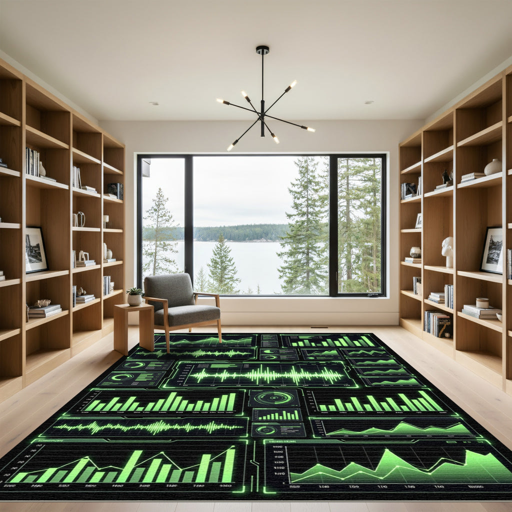 Neon Green Digital Data Grid Rug