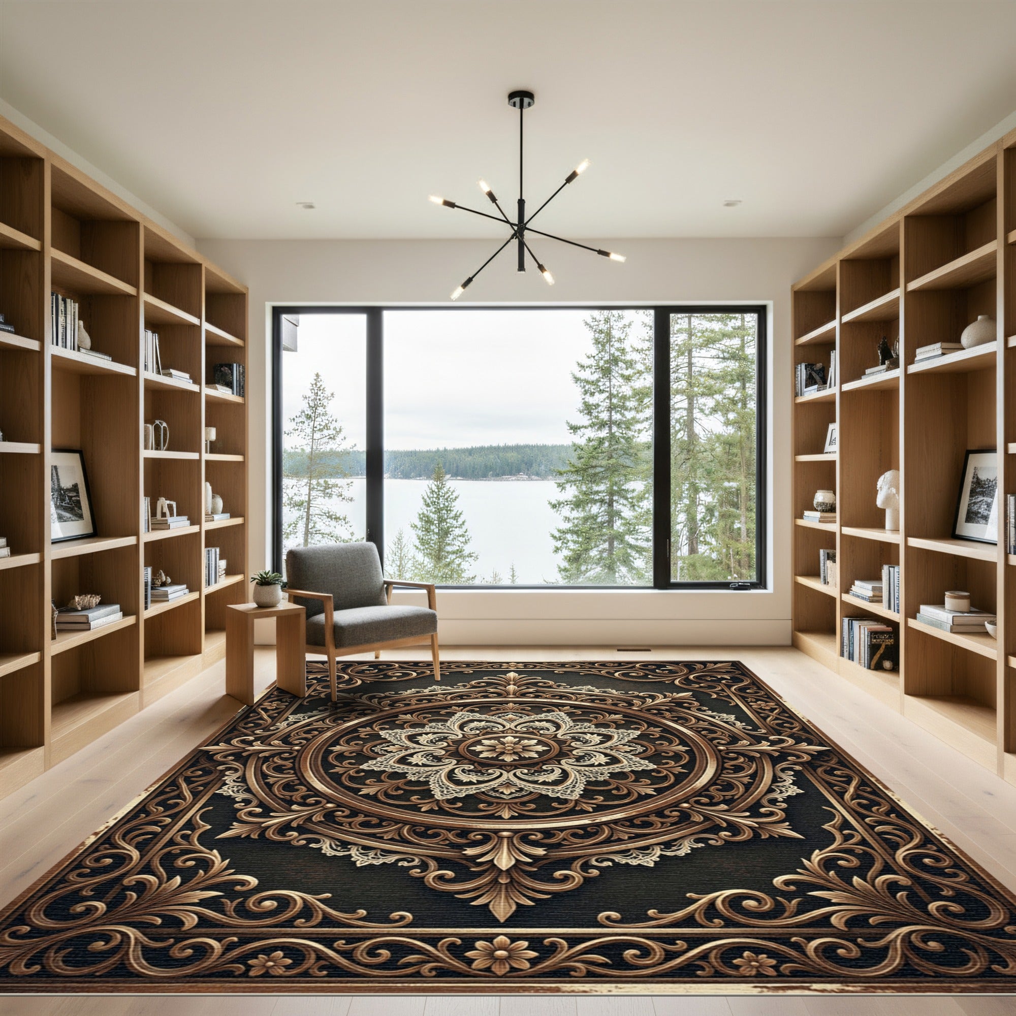 Ornate Bronze Filigree Circular Medallion Rug