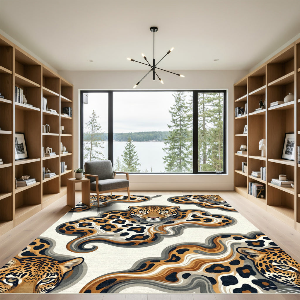 Earthy Leopard Swirl Abstract Art Rug