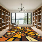 Retro Abstract Sunburst Brown Orange Rug