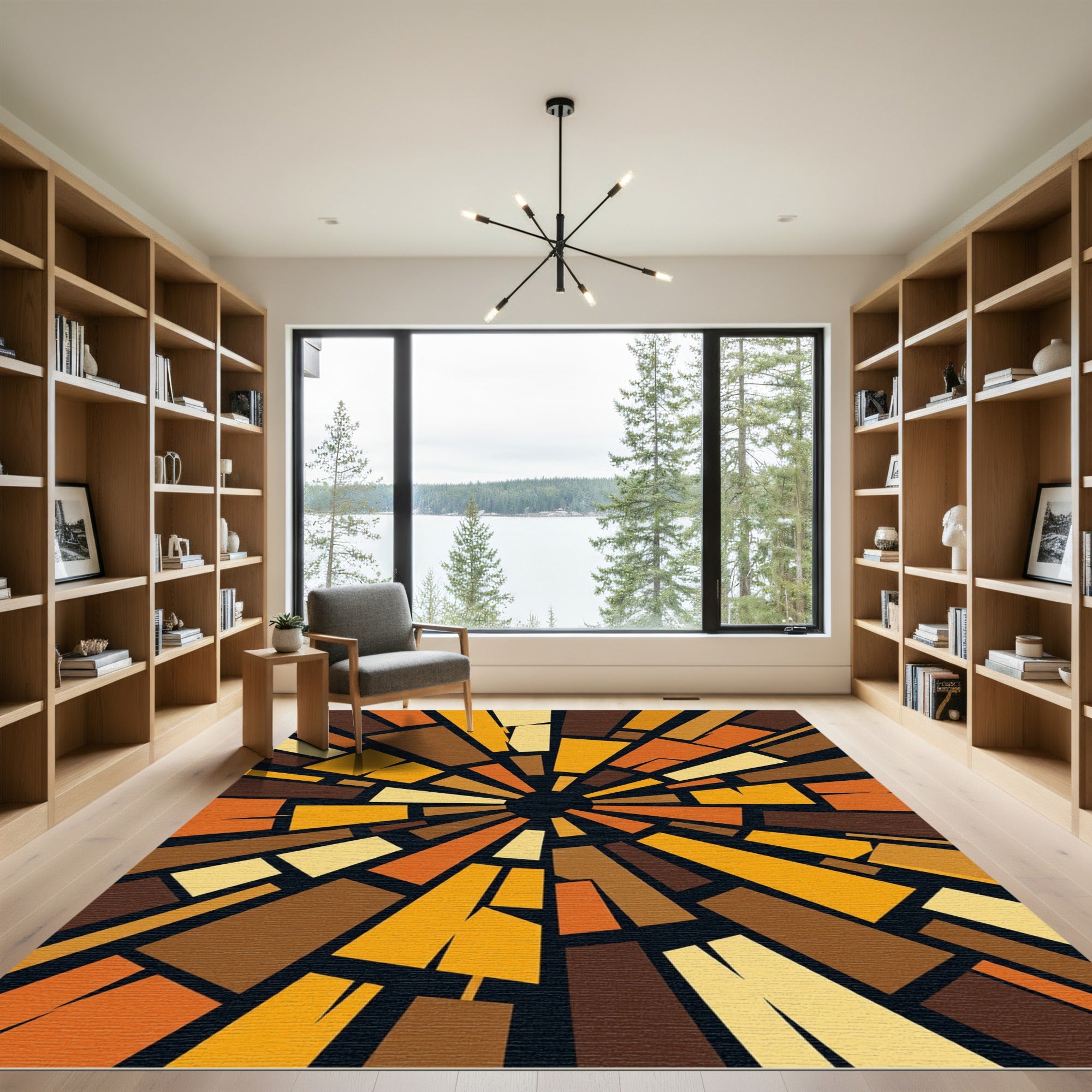 Retro Abstract Sunburst Brown Orange Rug