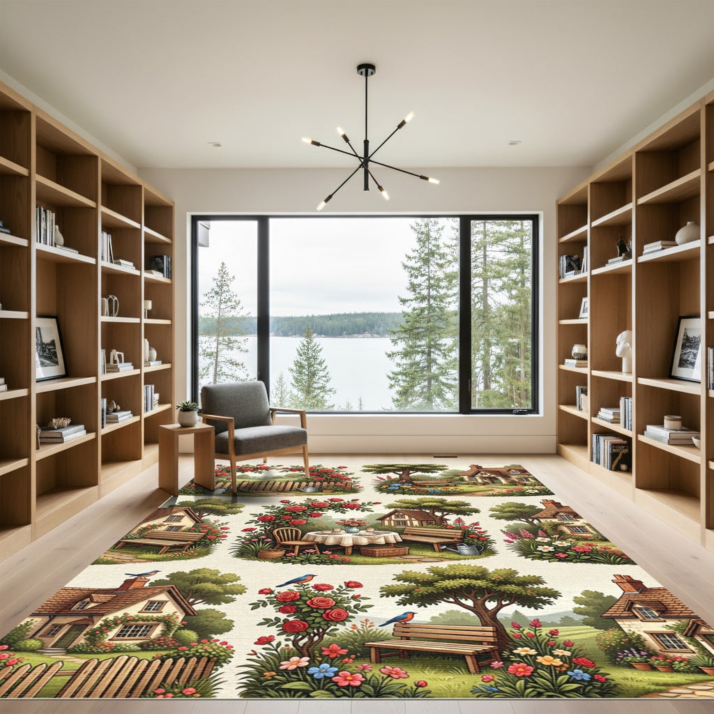 Charming Cottage Garden Red Roses Rug