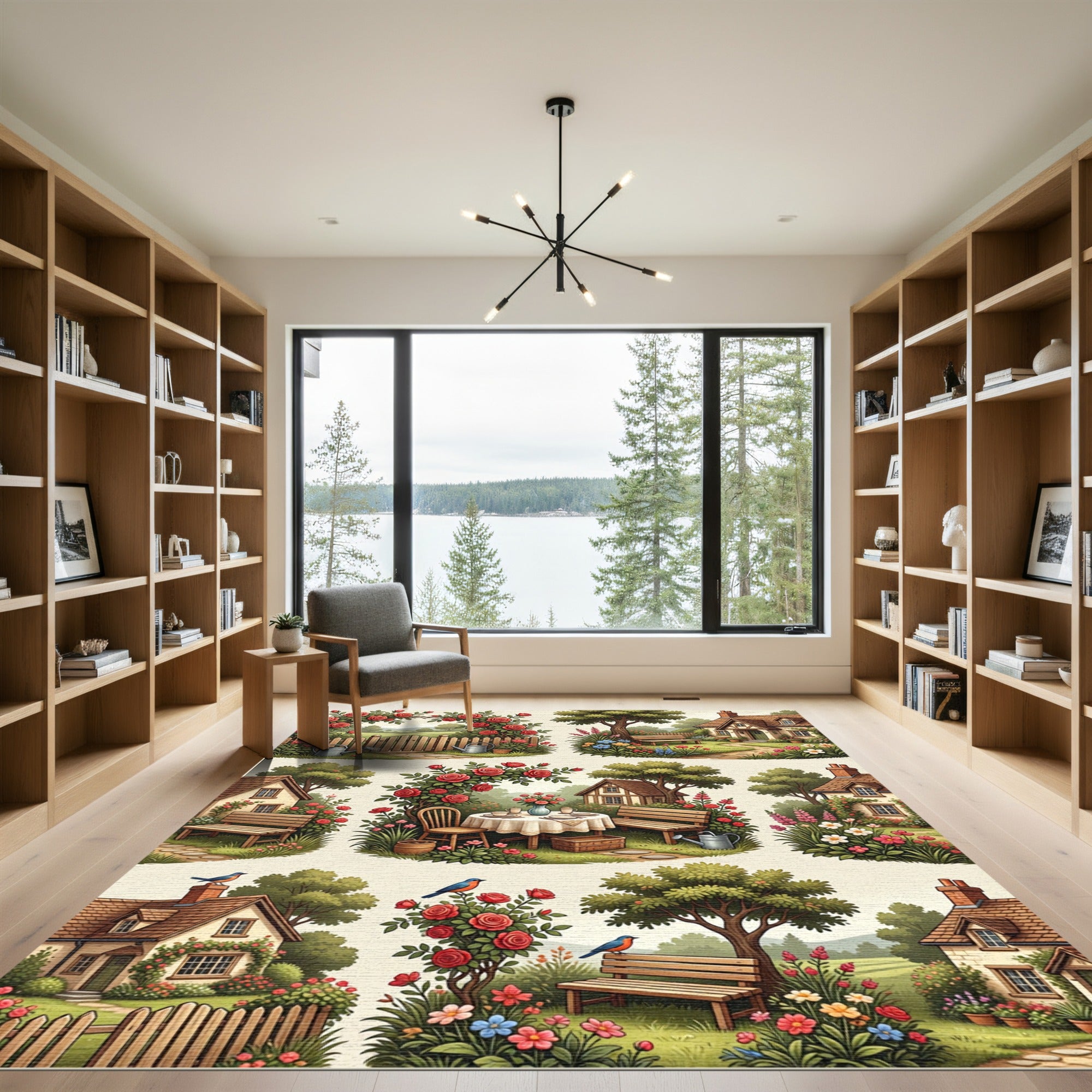 Charming Cottage Garden Red Roses Rug