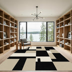 Minimalist Black and Beige Geometric Block Rug