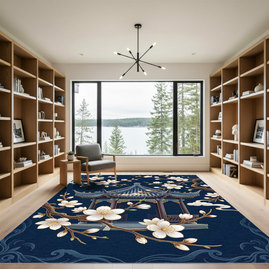 Midnight Blue Pagoda Blossom Branch Rug
