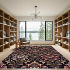 Ornate Burgundy and Gold Floral Scroll Rug
