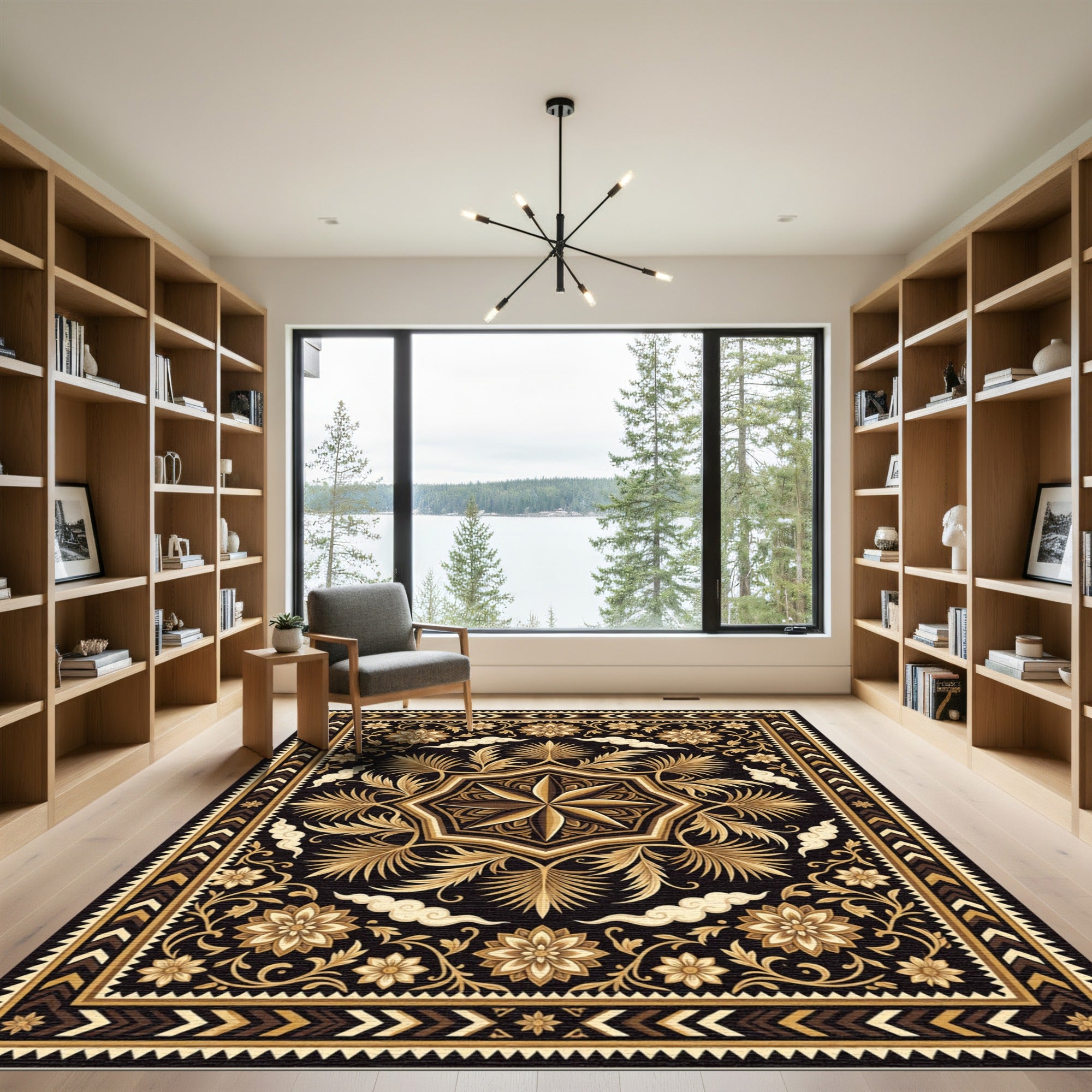 Golden Floral Octagon Onyx Medallion Rug