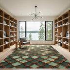 Metallic Copper Scallop Over Teal Waves Rug