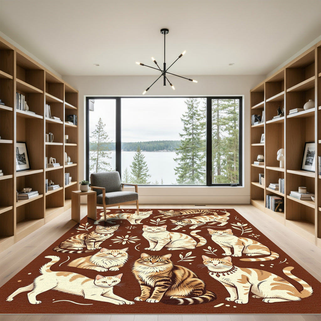 Brown Tabby Cat Collection Illustration Rug