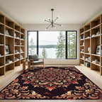 Ornate Gold Floral Damask Medallion Rug