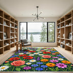 Vibrant Meadow Floral Garden Tapestry Rug