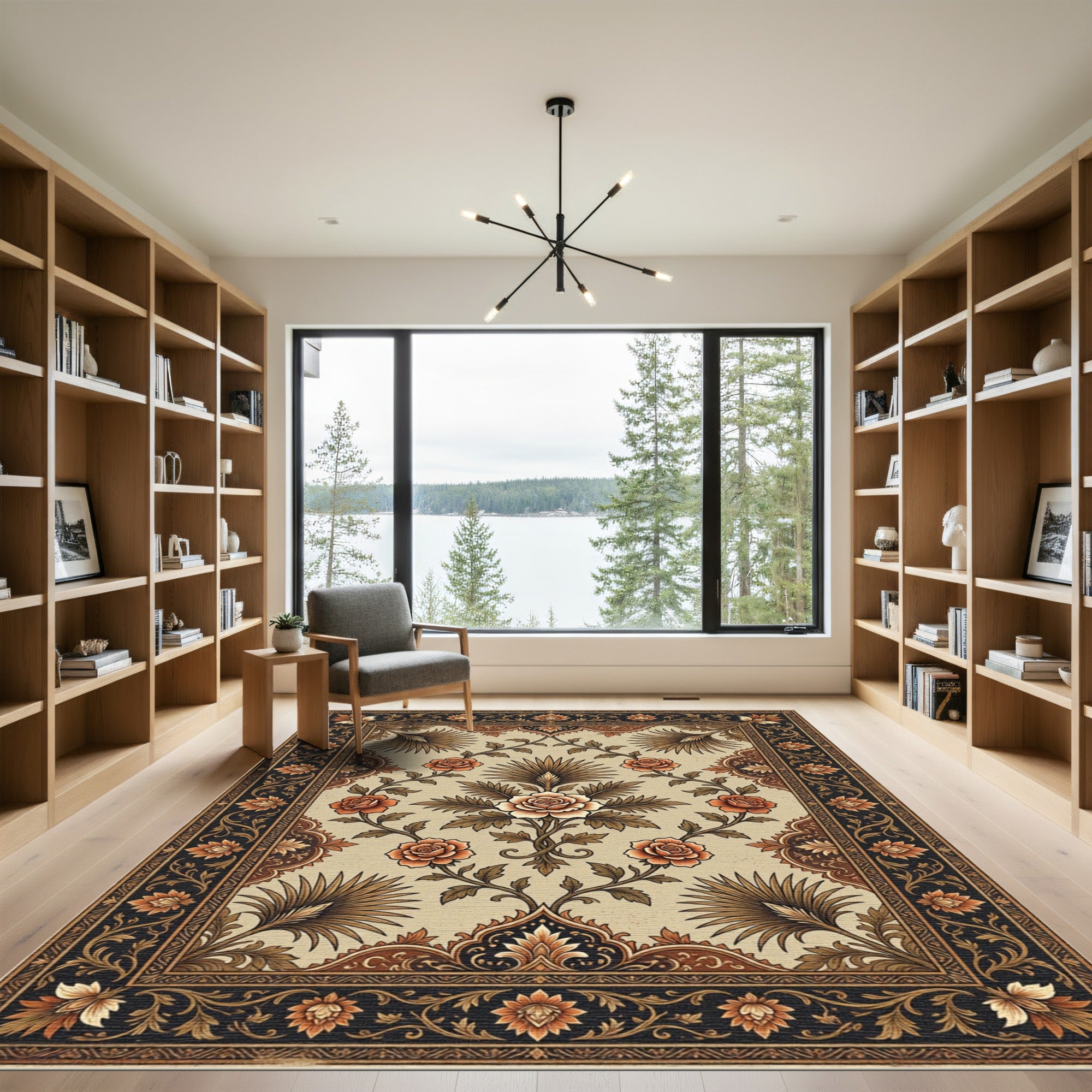 Earthy Rose Floral Botanical Medallion Rug