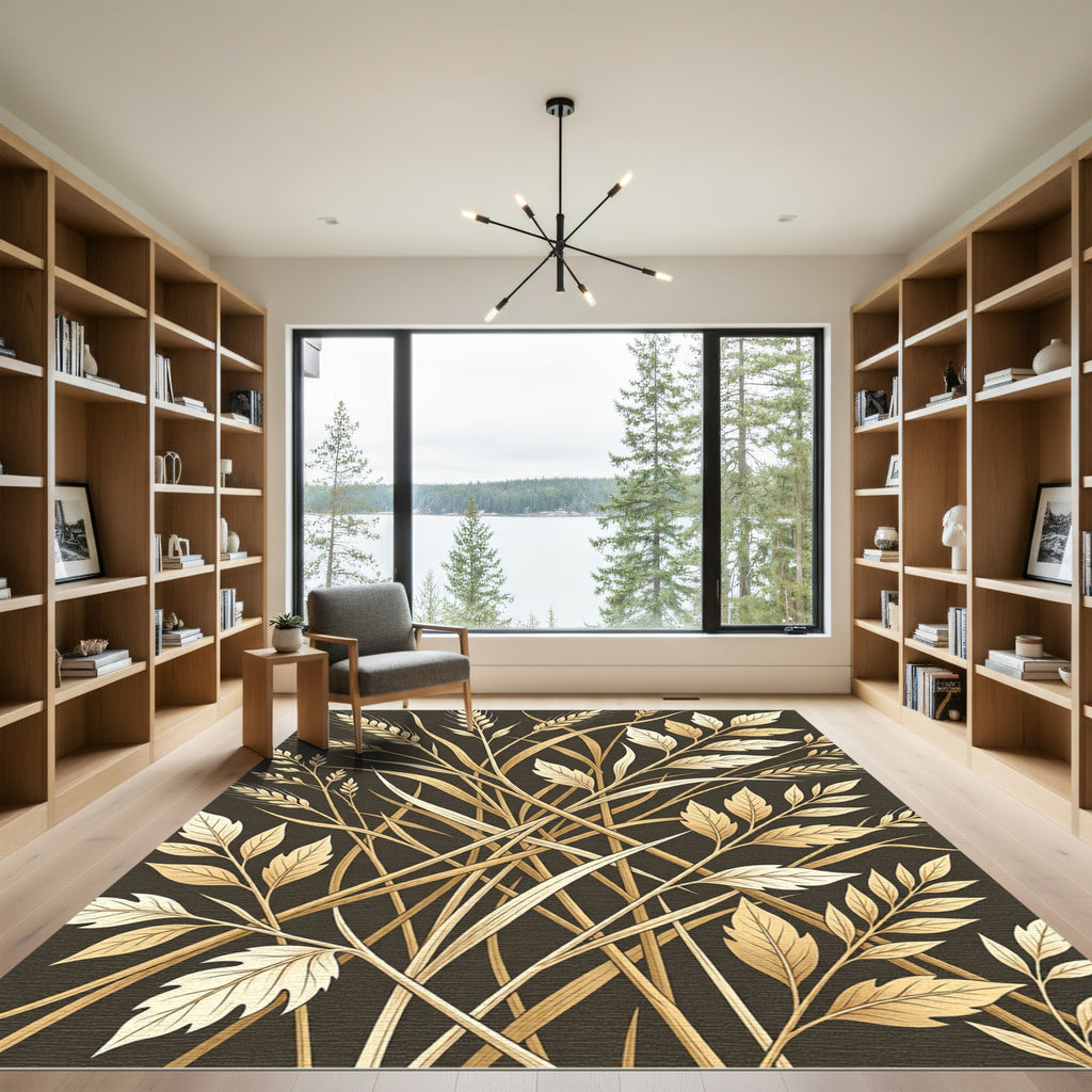 Golden Wheat and Leaf Array Rug