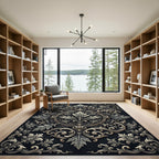 Elegant Silver Acanthus Scroll Medallion Rug