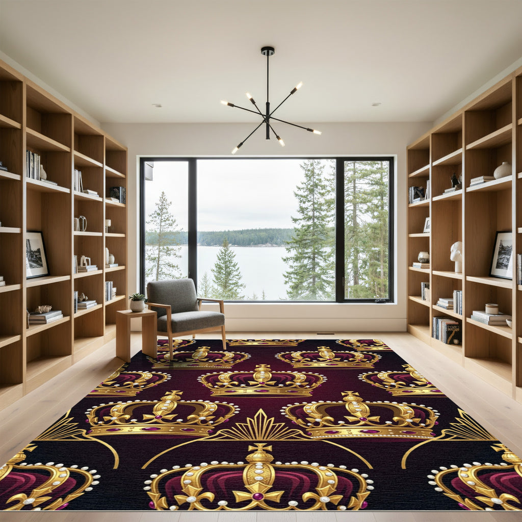 Regal Gold Crown Deep Burgundy Tapestry Rug