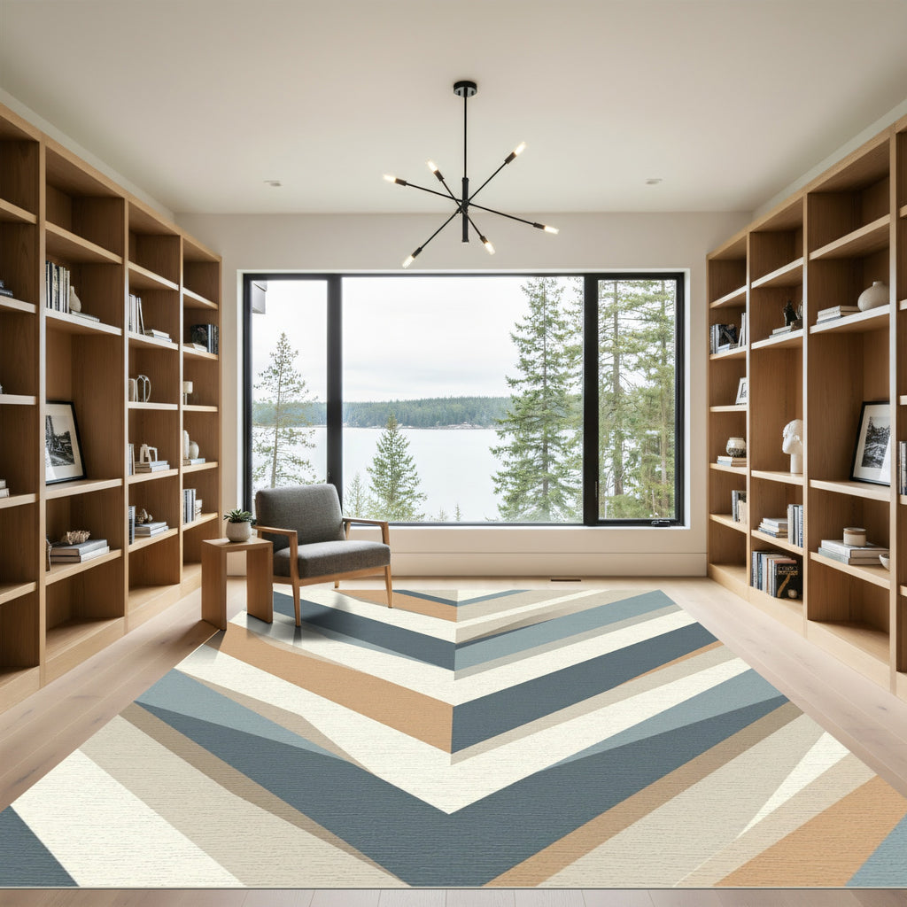 Modern Angular Chevron Geometric Earth Tones Rug