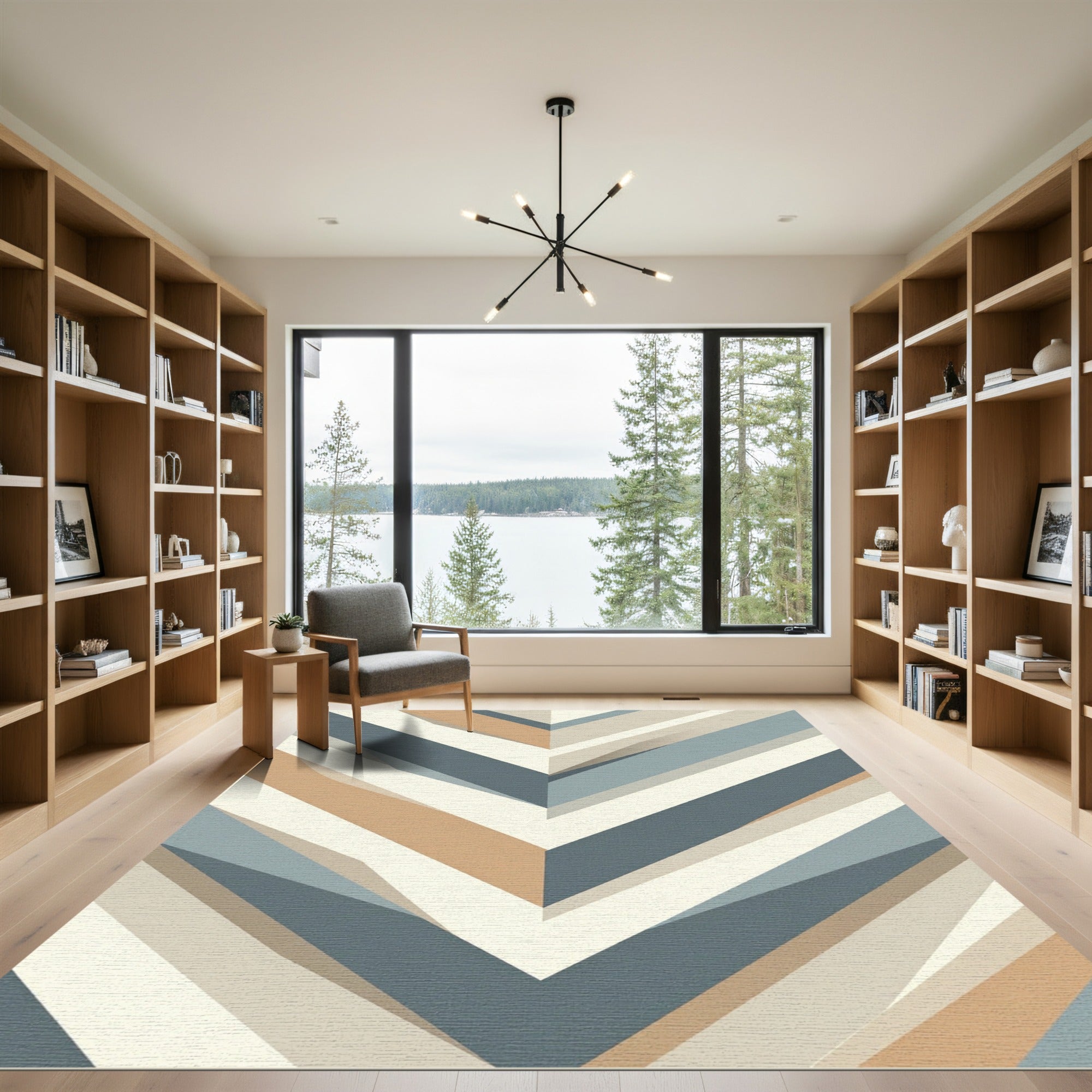 Modern Angular Chevron Geometric Earth Tones Rug