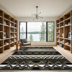 Black and Gold Corset Stripe Grid Rug