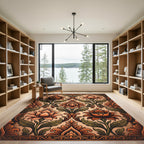 Ornate Terracotta Floral Damask Rug