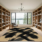 Modern Black Abstract Ink Brushstrokes Rug
