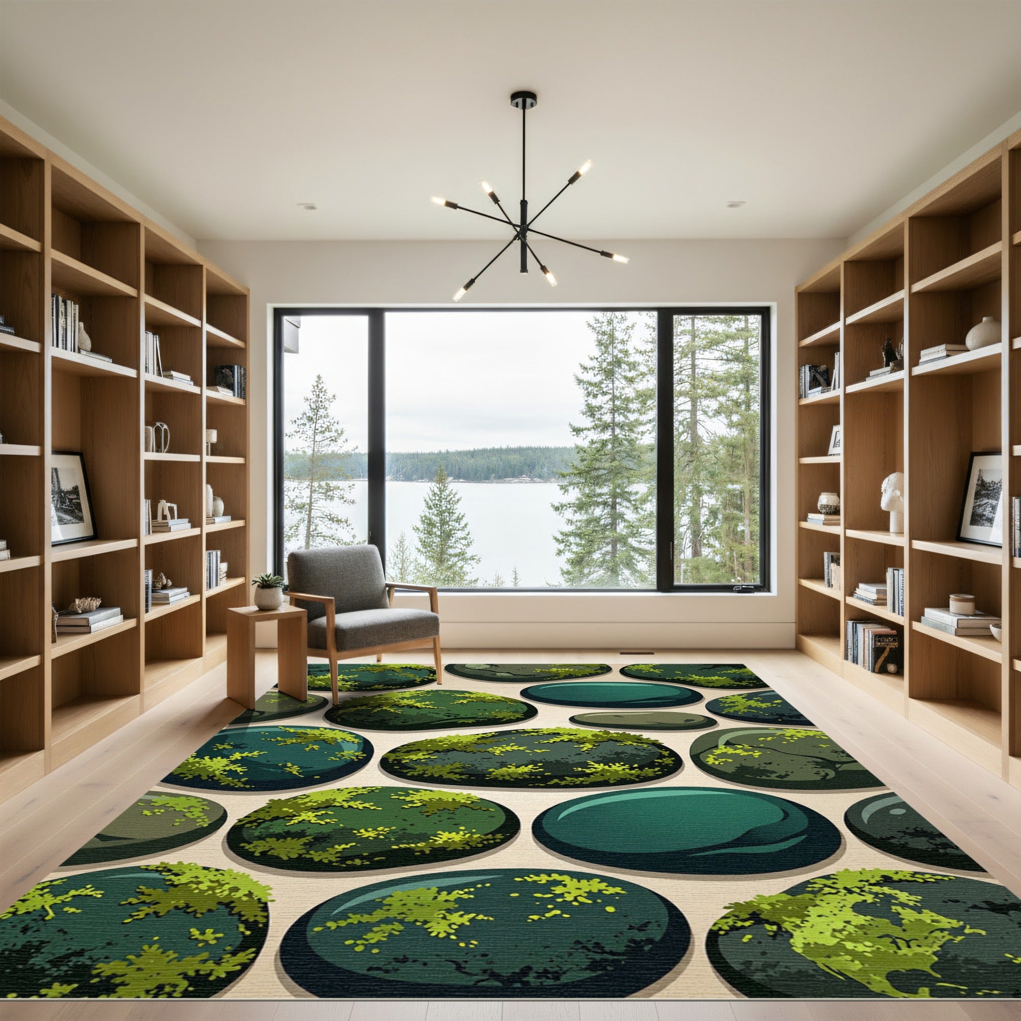 Mossy Green River Stones Pattern Rug