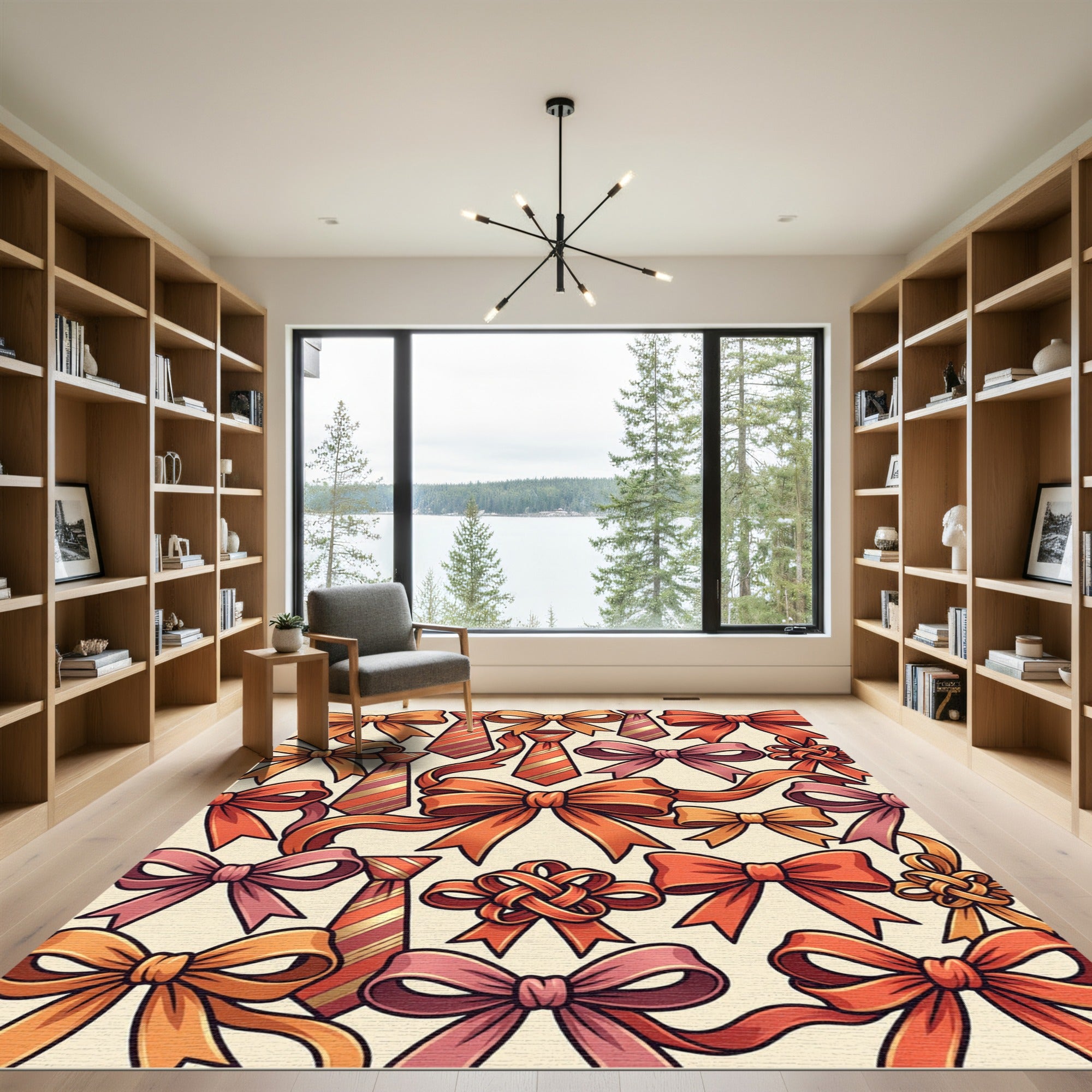 Orange Pink Tie Bow Accents Rug