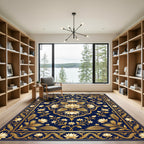 Golden Lotus Floral Royal Blue Medallion Rug