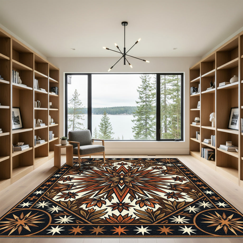 Earthy Tones Starburst Floral Medallion Rug