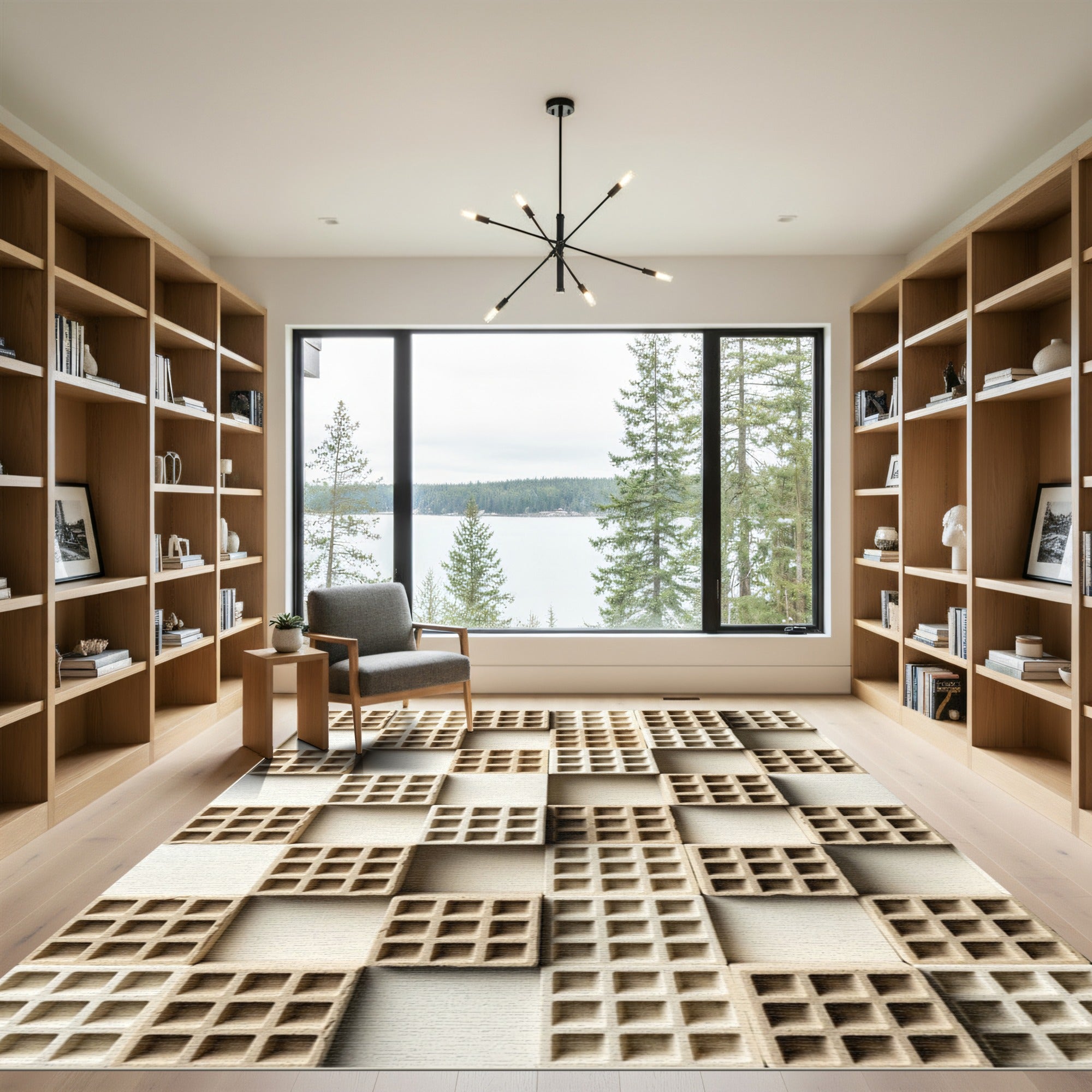 Neutral Cream Grid Checkerboard Texture Rug
