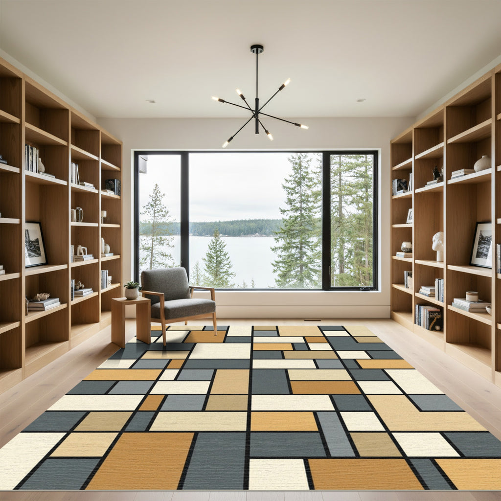 Geometric Grid Blocks Arrangement Rug