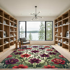 Crimson Red Burgundy Floral Lattice Rug