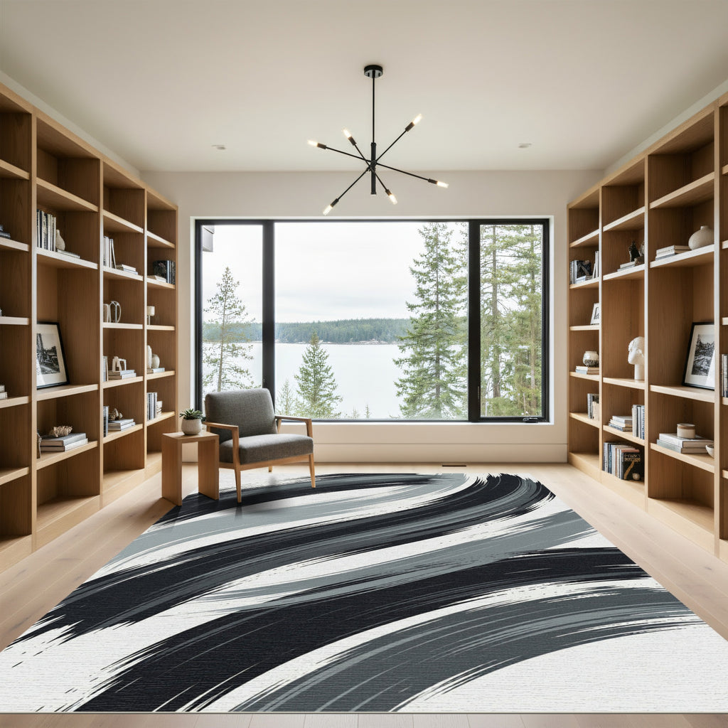 Monochromatic Brush Stroke Abstract Rug