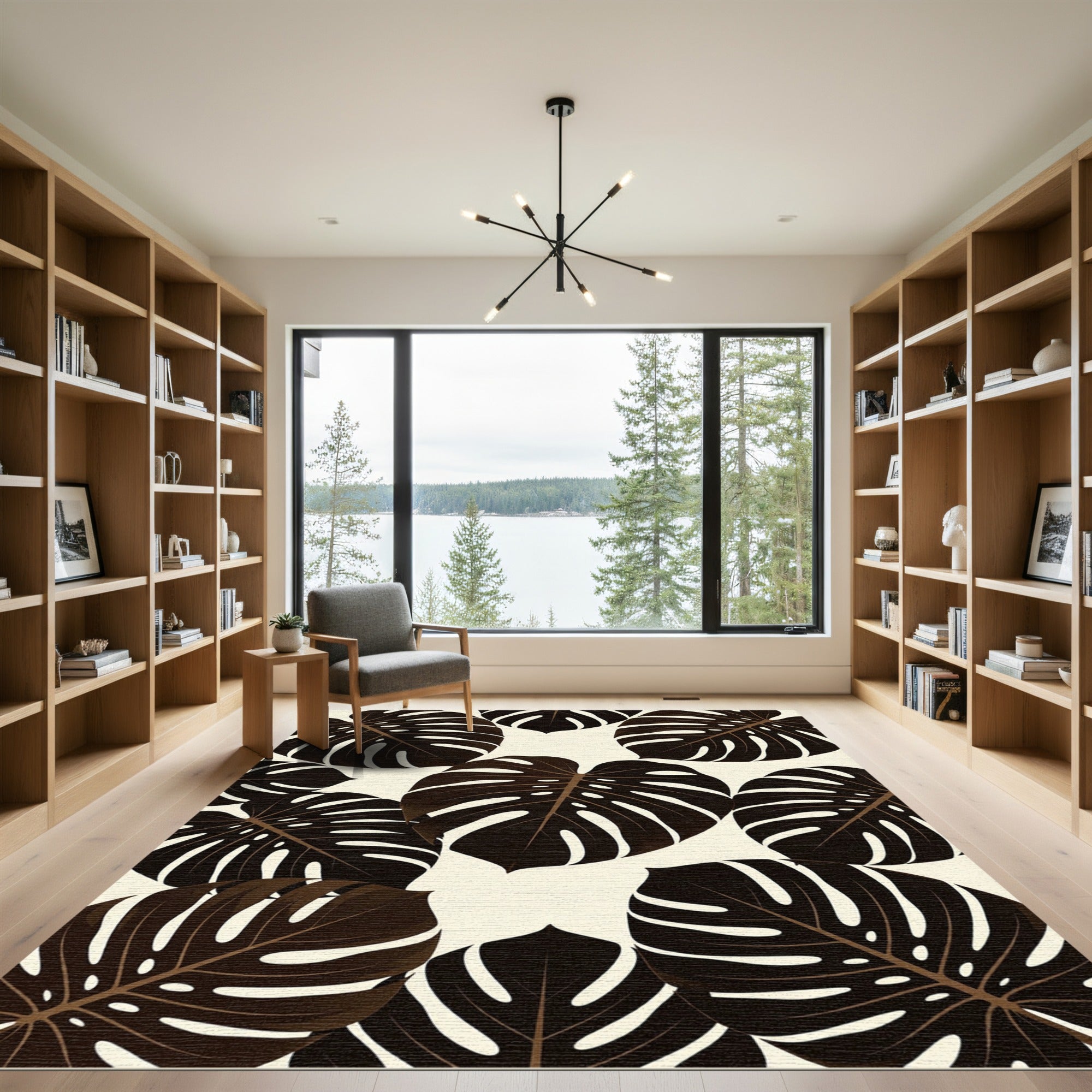 Deep Brown Monstera Tropical Leaf Rug