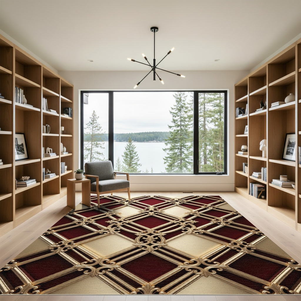 Regal Gold Crimson Lattice Rug