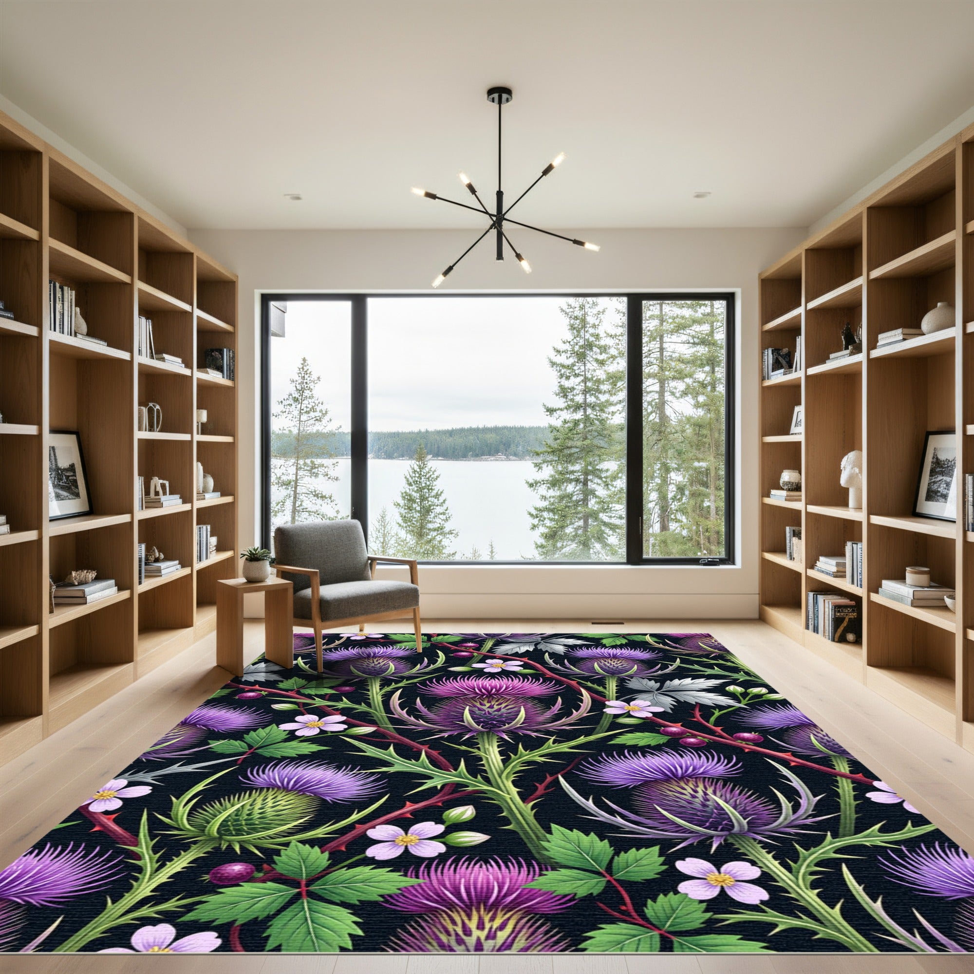 Purple Thistle and Wildflower Garden Rug