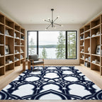 Elegant Navy Arched Geometric Lattice Rug