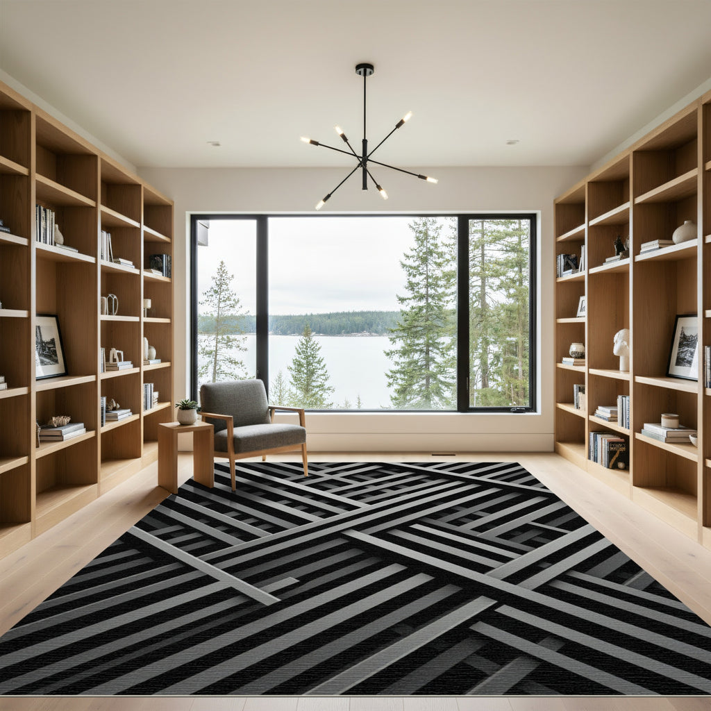 Dark Gray Intersecting Lines Rug