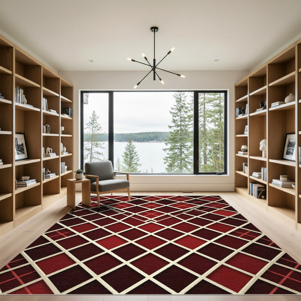 Crimson Diamond Lattice Statement Rug