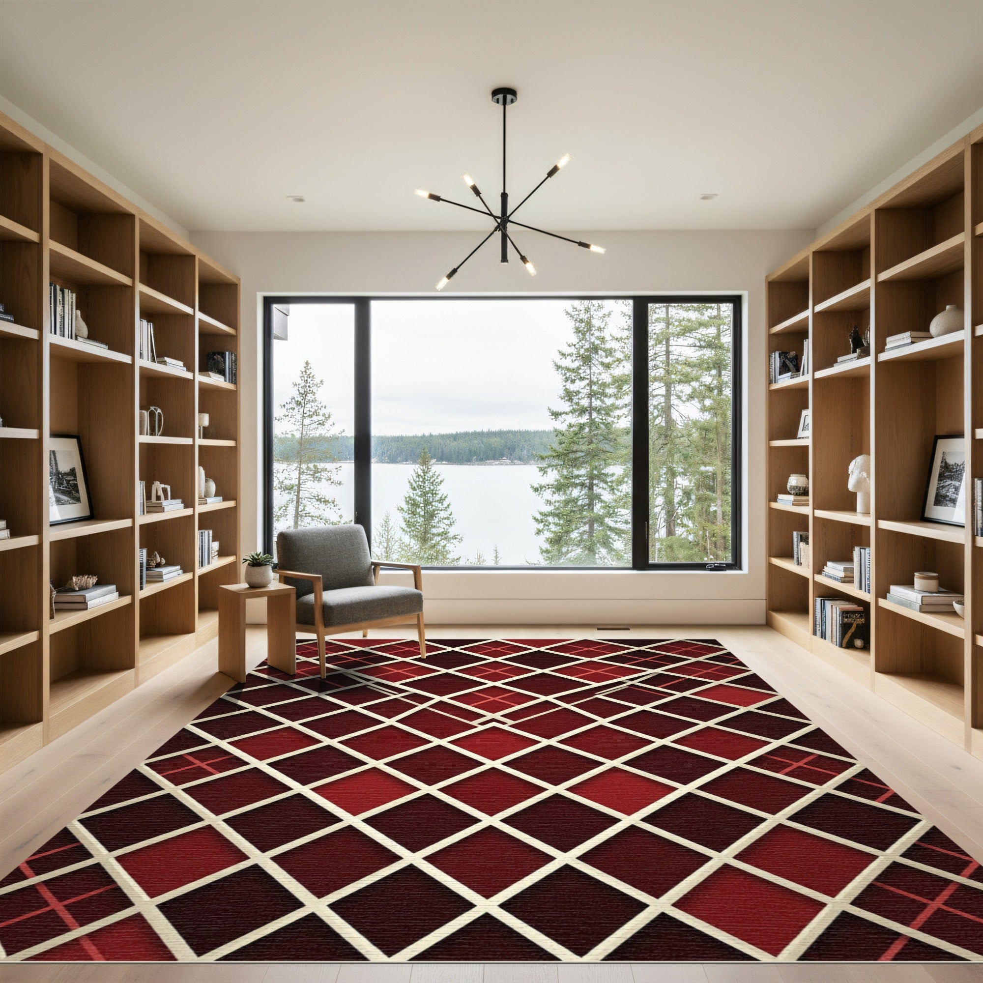 Crimson Diamond Lattice Statement Rug