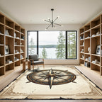 Antique Nautical Compass Gold Teal Medallion Rug