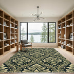 Elegant Olive Damask Scroll Filigree Rug